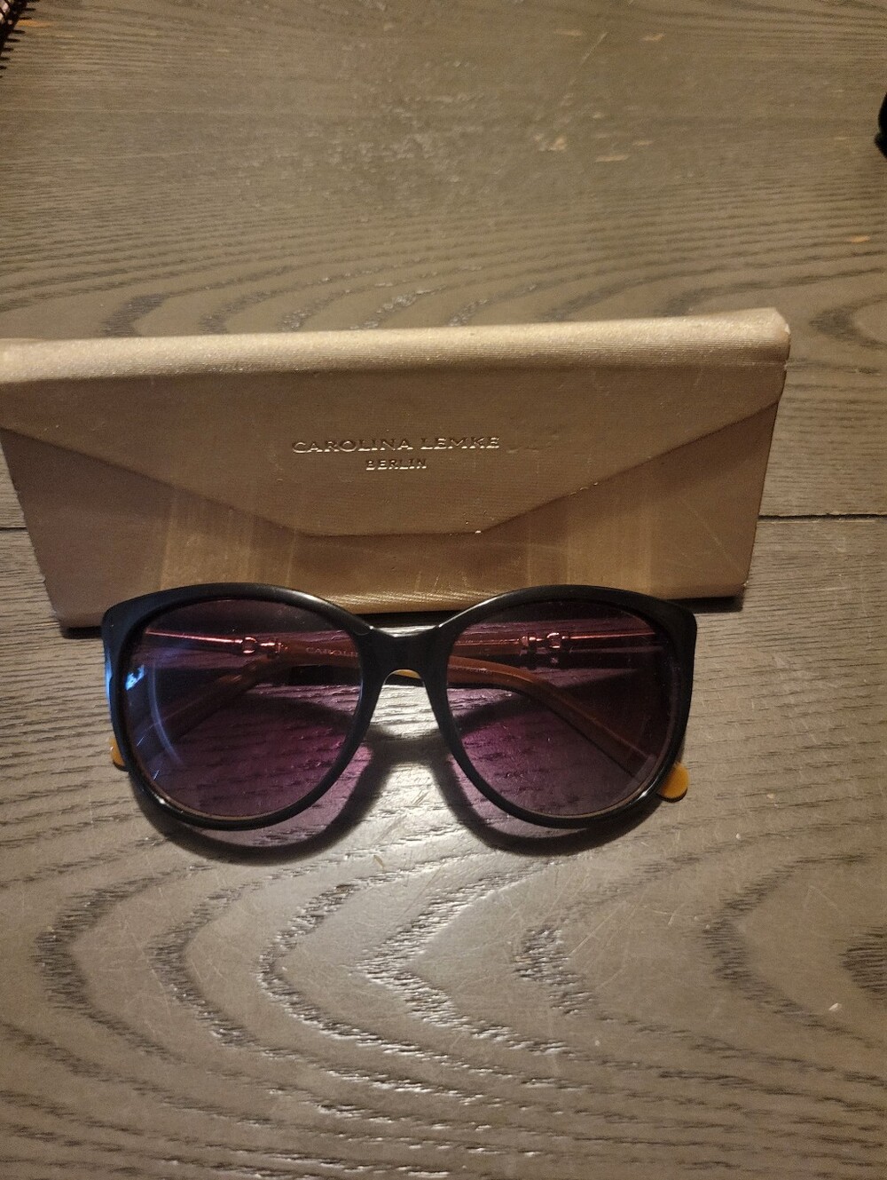 Carolina Lemke Women's Black Sunglasses with Purple Gradient Lenses
